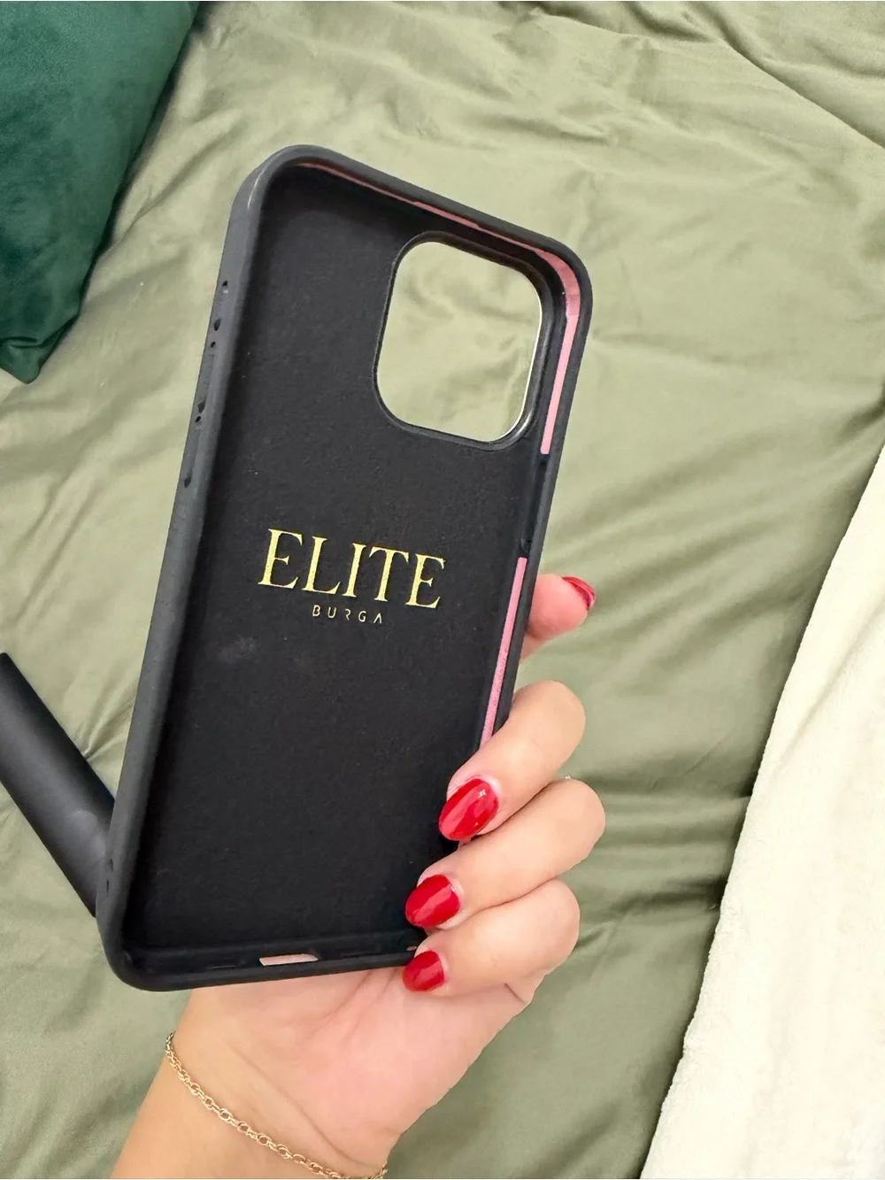 Burga green & Cream Geometric iPhone 15 Pro Max Case with Gold Camera Trim